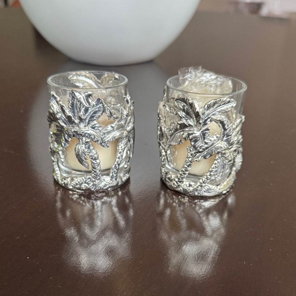 Arthur Court Pewter Silver Palm Tree Candle Holders